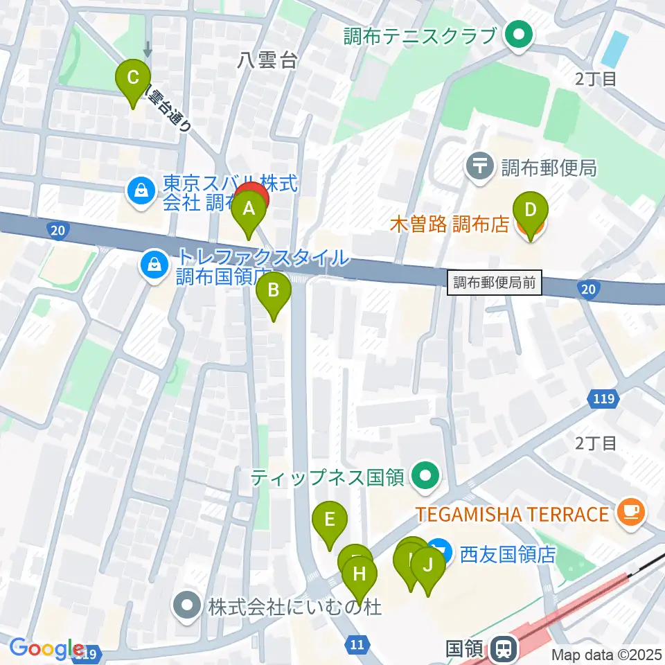 ソードミュージック多目的スタジオ周辺のファミレス・ファーストフード一覧地図