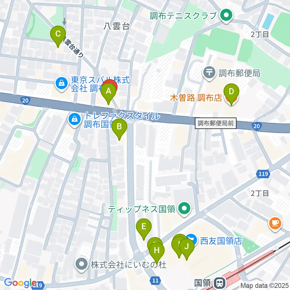 ソードミュージック多目的スタジオ周辺のファミレス・ファーストフード一覧地図