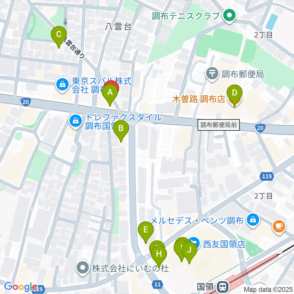 ソードミュージック多目的スタジオ周辺のファミレス・ファーストフード一覧地図