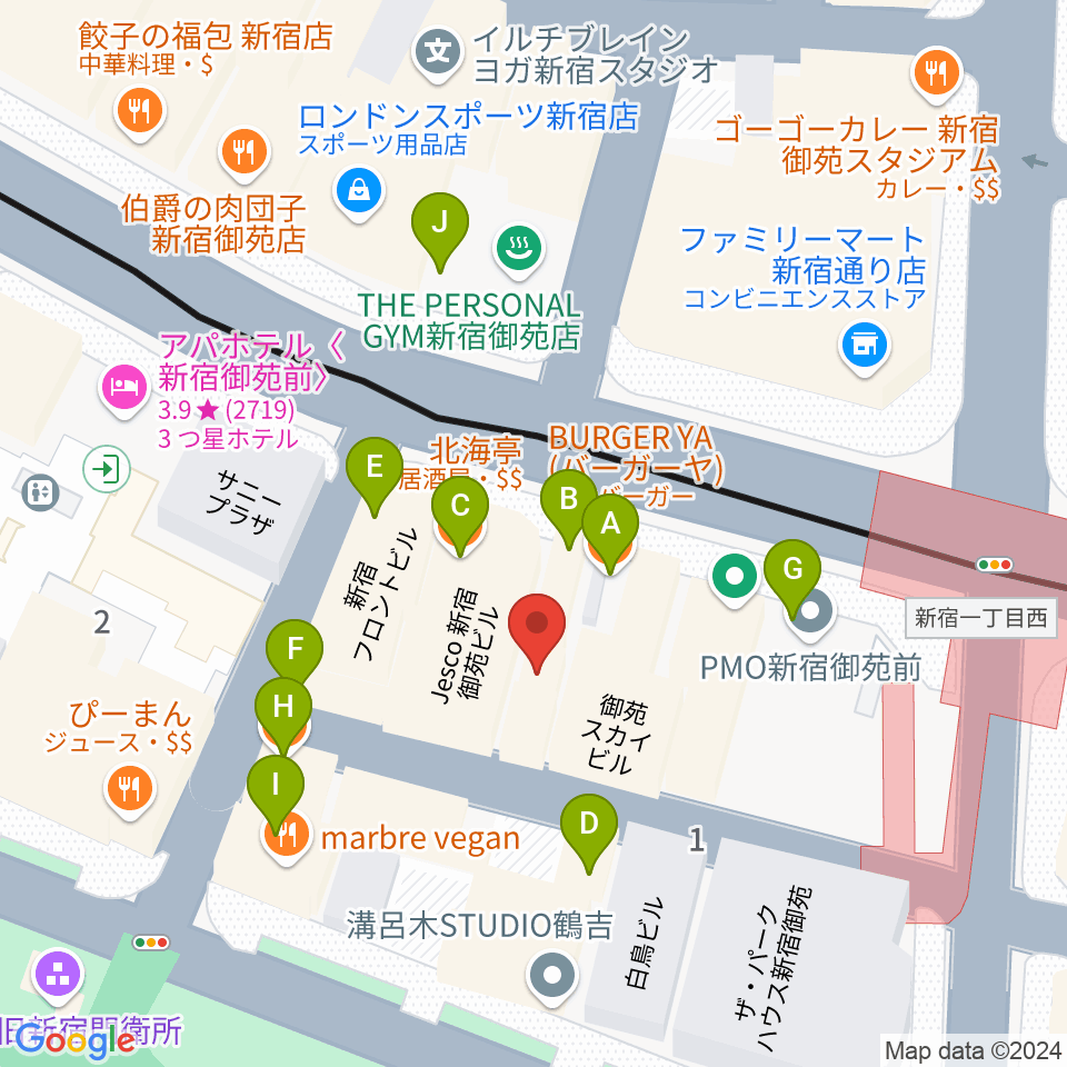 アーツミュージックスクール周辺のファミレス・ファーストフード一覧地図