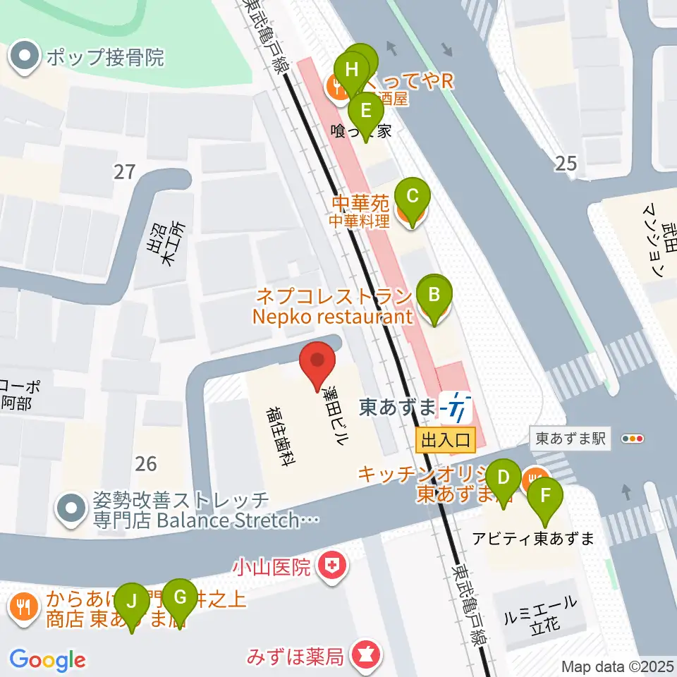 日本二胡学院周辺のファミレス・ファーストフード一覧地図