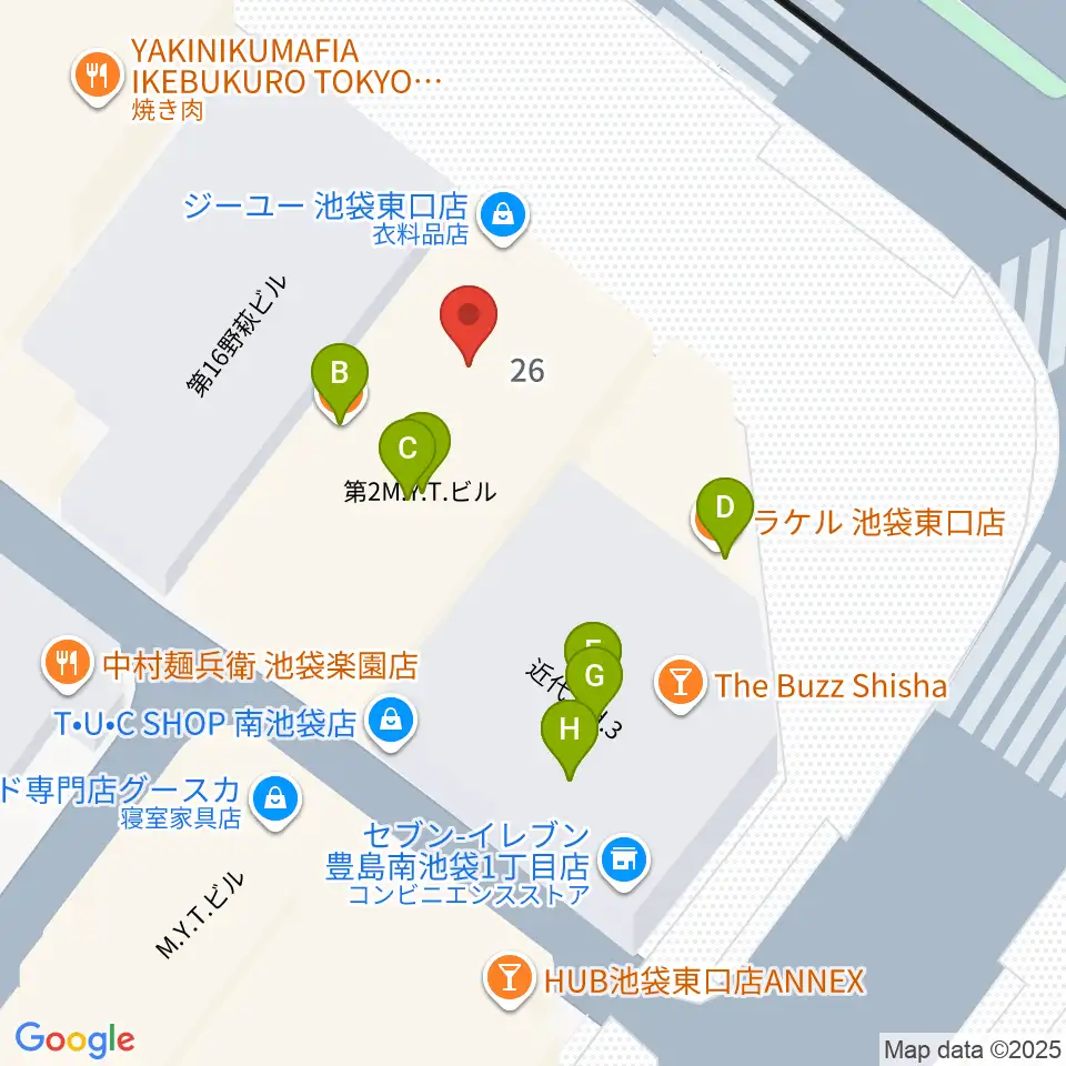IMC池袋音楽学院周辺のファミレス・ファーストフード一覧地図