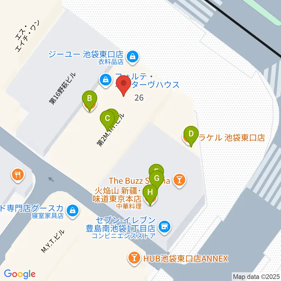 IMC池袋音楽学院周辺のファミレス・ファーストフード一覧地図