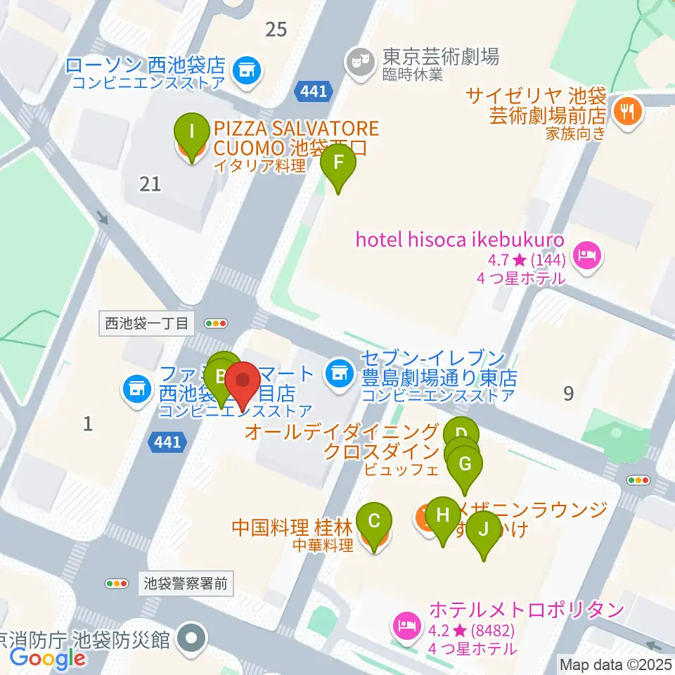 シャイニングボーカル教室 池袋本校周辺のファミレス・ファーストフード一覧地図