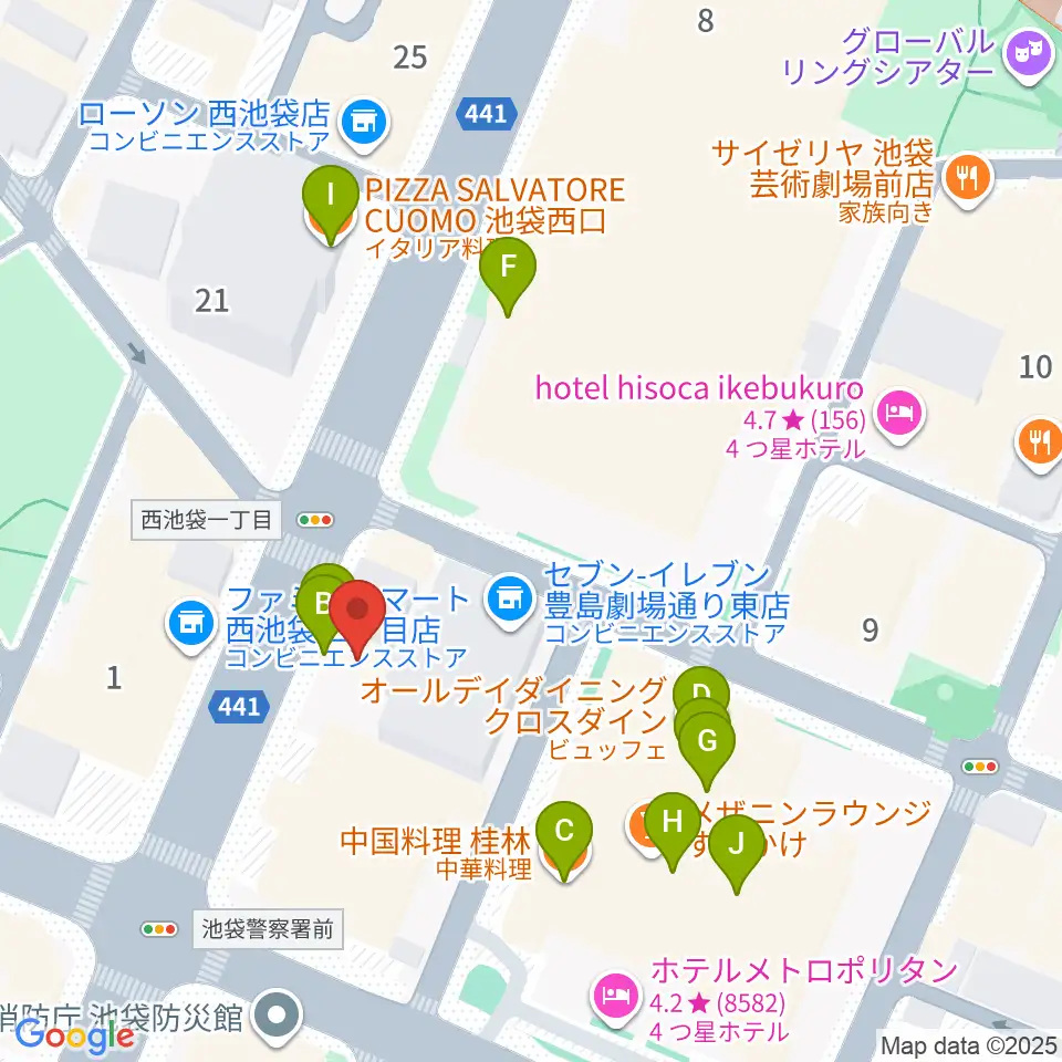 シャイニングボーカル教室 池袋本校周辺のファミレス・ファーストフード一覧地図