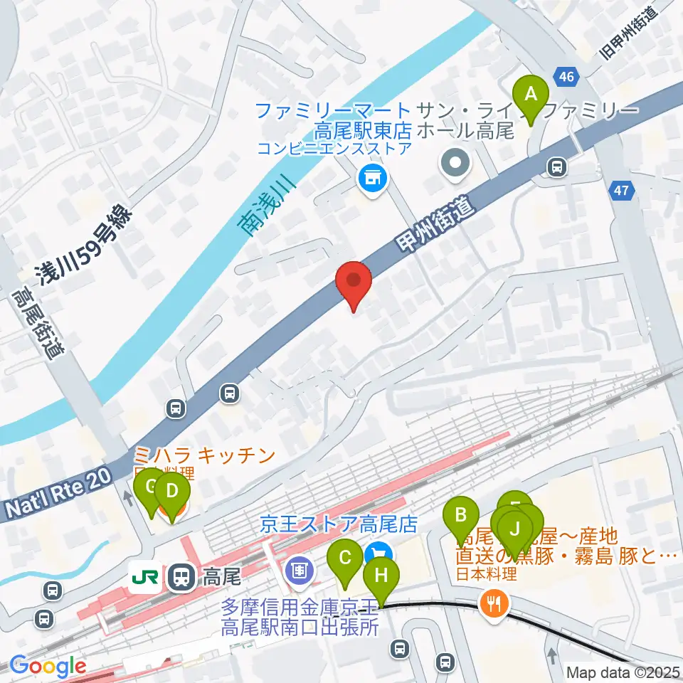 高尾みどり館 音楽教室周辺のファミレス・ファーストフード一覧地図