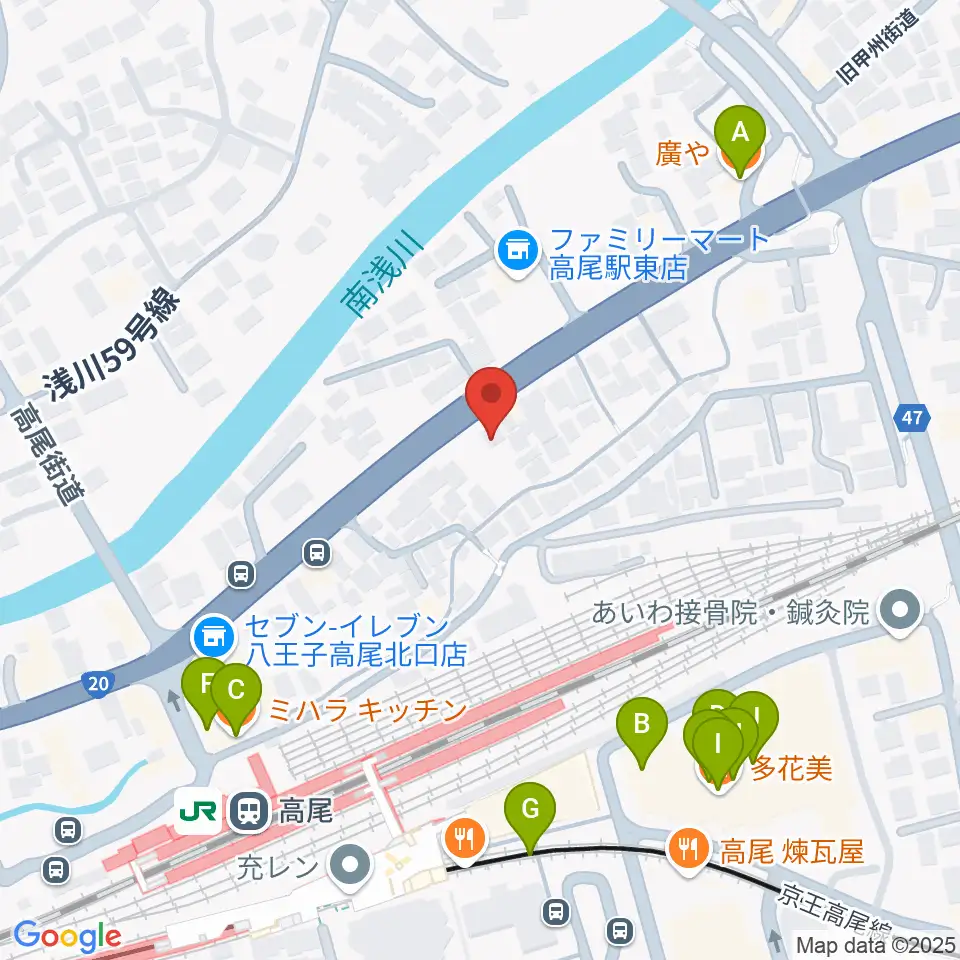高尾みどり館 音楽教室周辺のファミレス・ファーストフード一覧地図