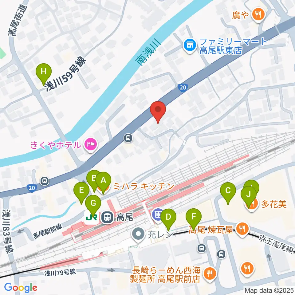 高尾みどり館 音楽教室周辺のファミレス・ファーストフード一覧地図