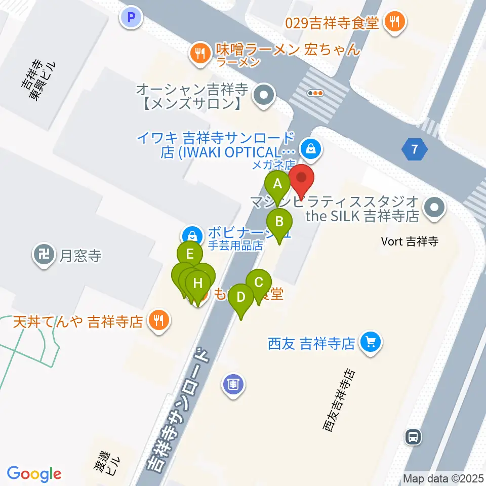 丸石楽器店周辺のファミレス・ファーストフード一覧地図