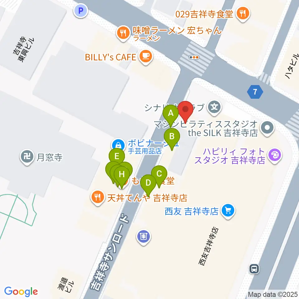 丸石楽器店周辺のファミレス・ファーストフード一覧地図