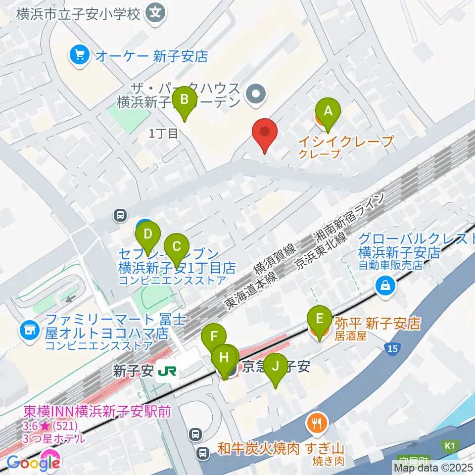 Yuki音楽教室周辺のファミレス・ファーストフード一覧地図