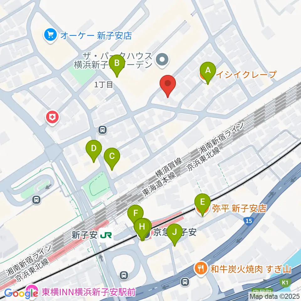 Yuki音楽教室周辺のファミレス・ファーストフード一覧地図