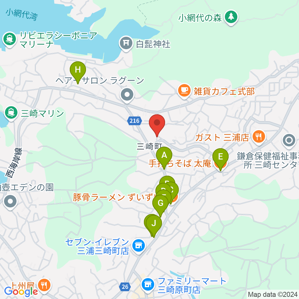 ぴよよ楽器周辺のファミレス・ファーストフード一覧地図