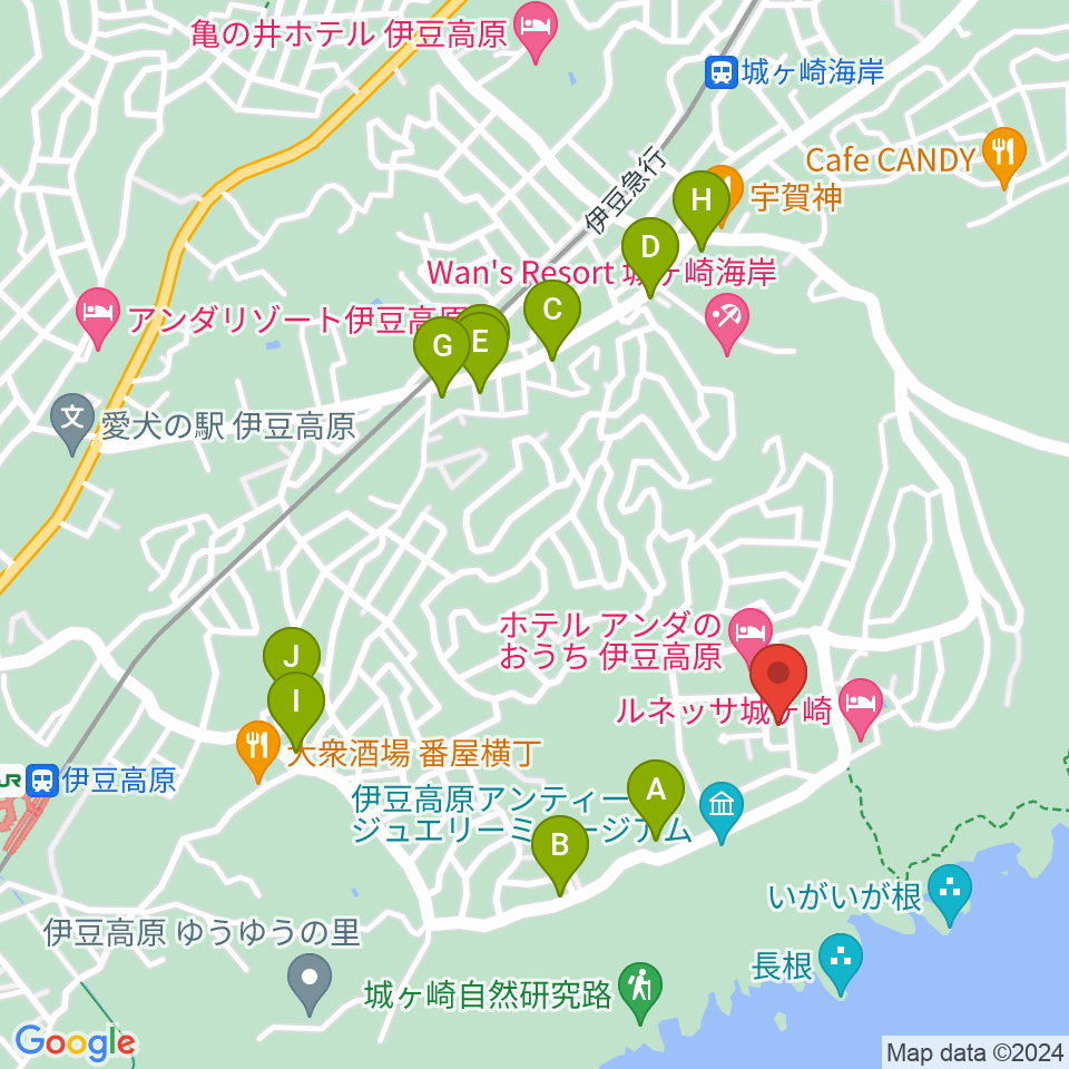 伊豆スタジオ周辺のファミレス・ファーストフード一覧地図