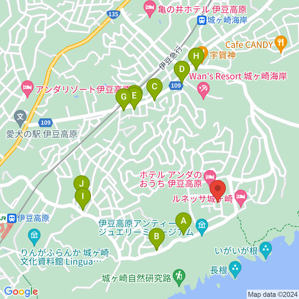 伊豆スタジオ周辺のファミレス・ファーストフード一覧地図