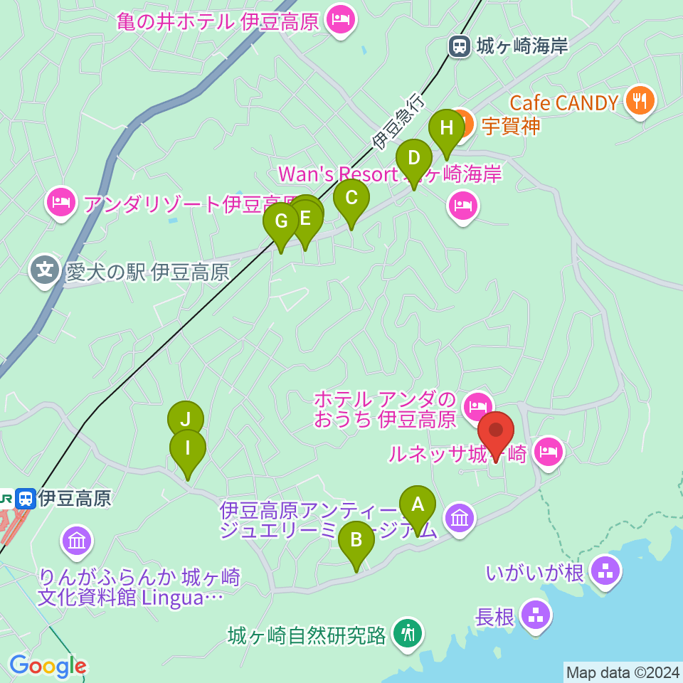 伊豆スタジオ周辺のファミレス・ファーストフード一覧地図