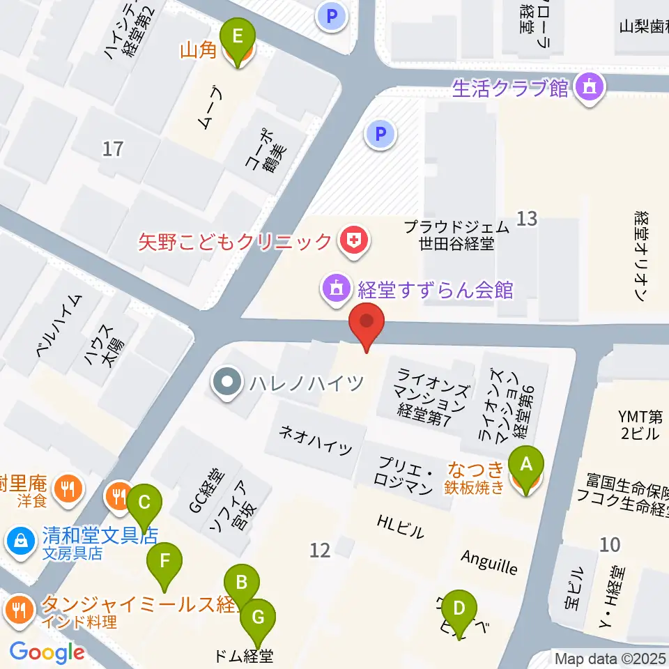 三味線亀屋邦楽器周辺のファミレス・ファーストフード一覧地図