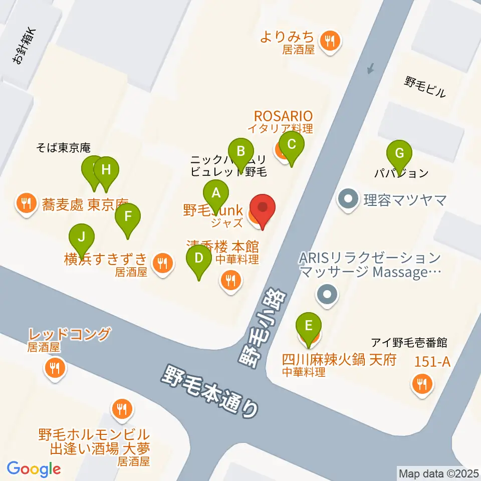 野毛Junk周辺のファミレス・ファーストフード一覧地図