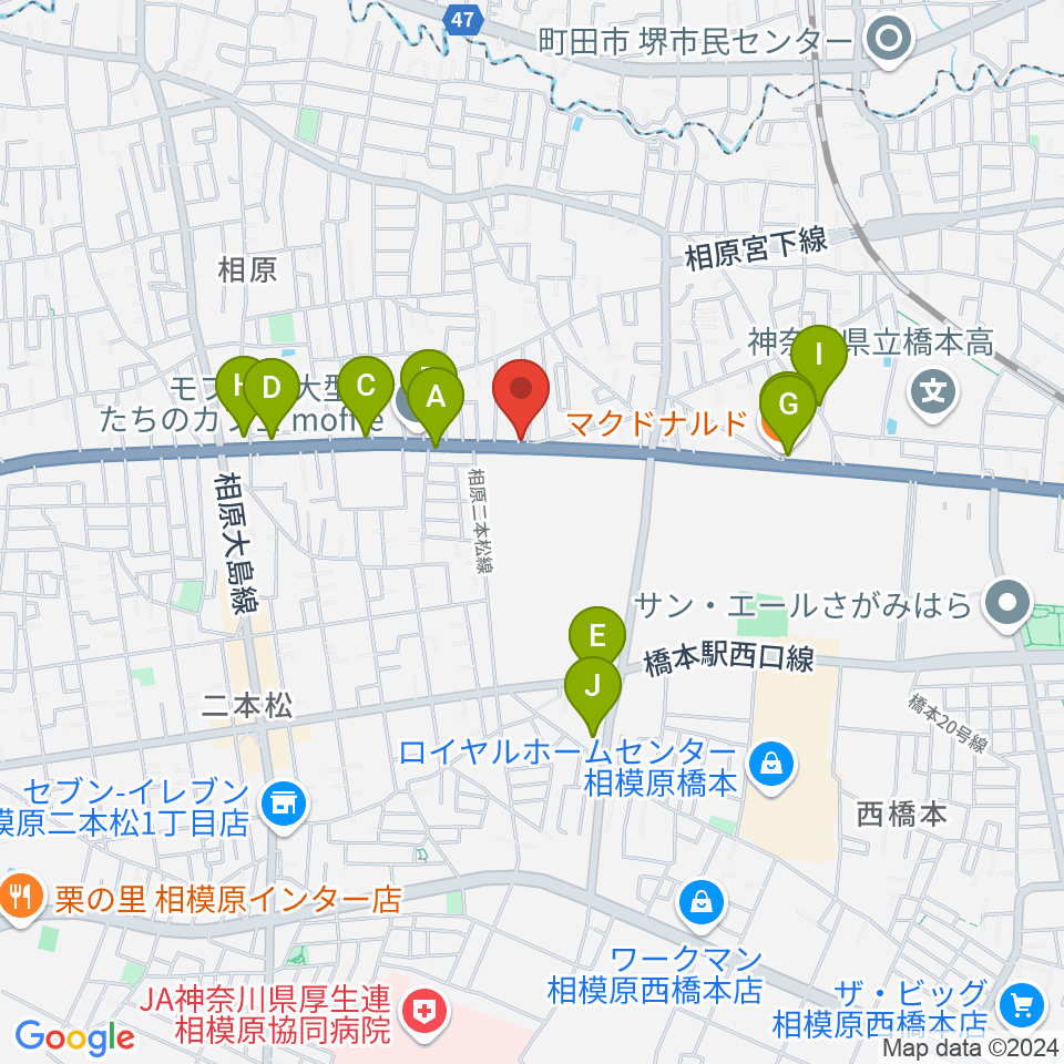 あらきピアノ教室周辺のファミレス・ファーストフード一覧地図