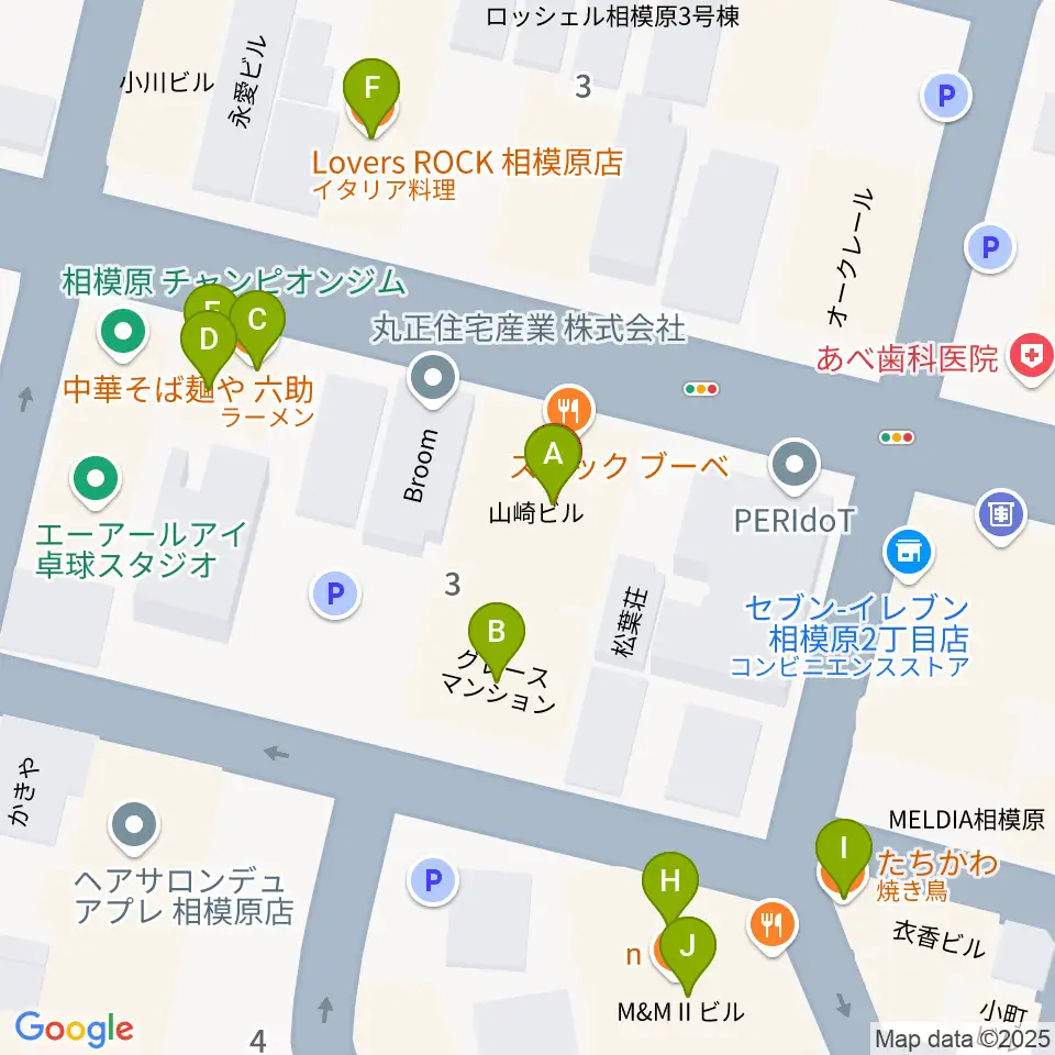 エッキミュージックサロン周辺のファミレス・ファーストフード一覧地図