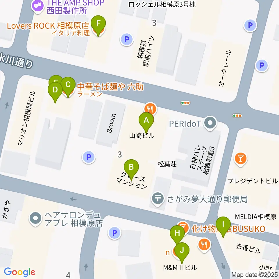 エッキミュージックサロン周辺のファミレス・ファーストフード一覧地図