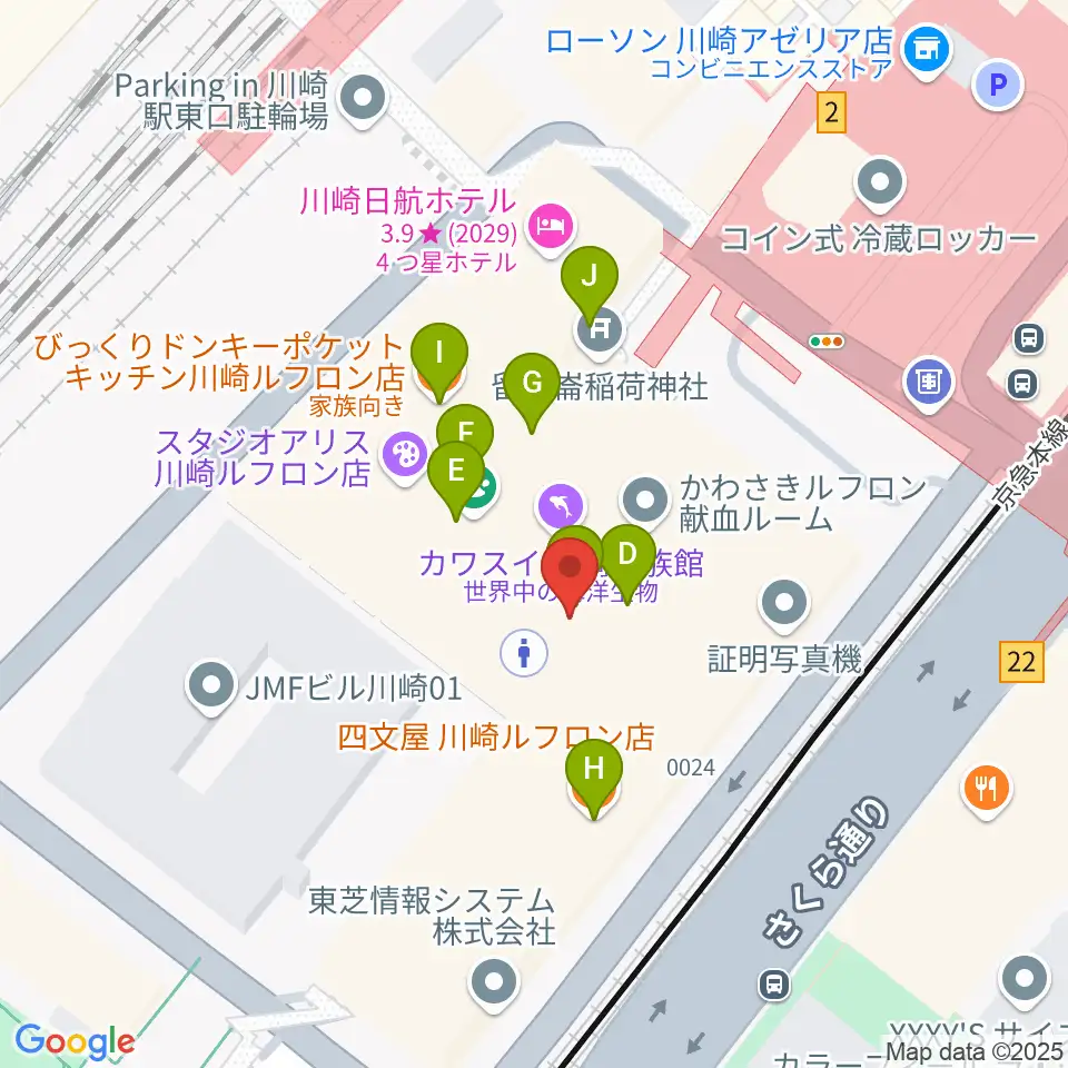 島村楽器 川崎ルフロン店周辺のファミレス・ファーストフード一覧地図
