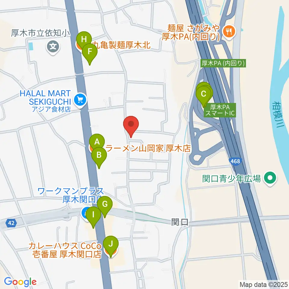 厚木のピアノ職人VIRA JAPAN周辺のファミレス・ファーストフード一覧地図