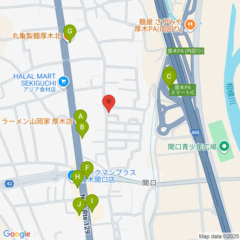 厚木のピアノ職人VIRA JAPAN周辺のファミレス・ファーストフード一覧地図