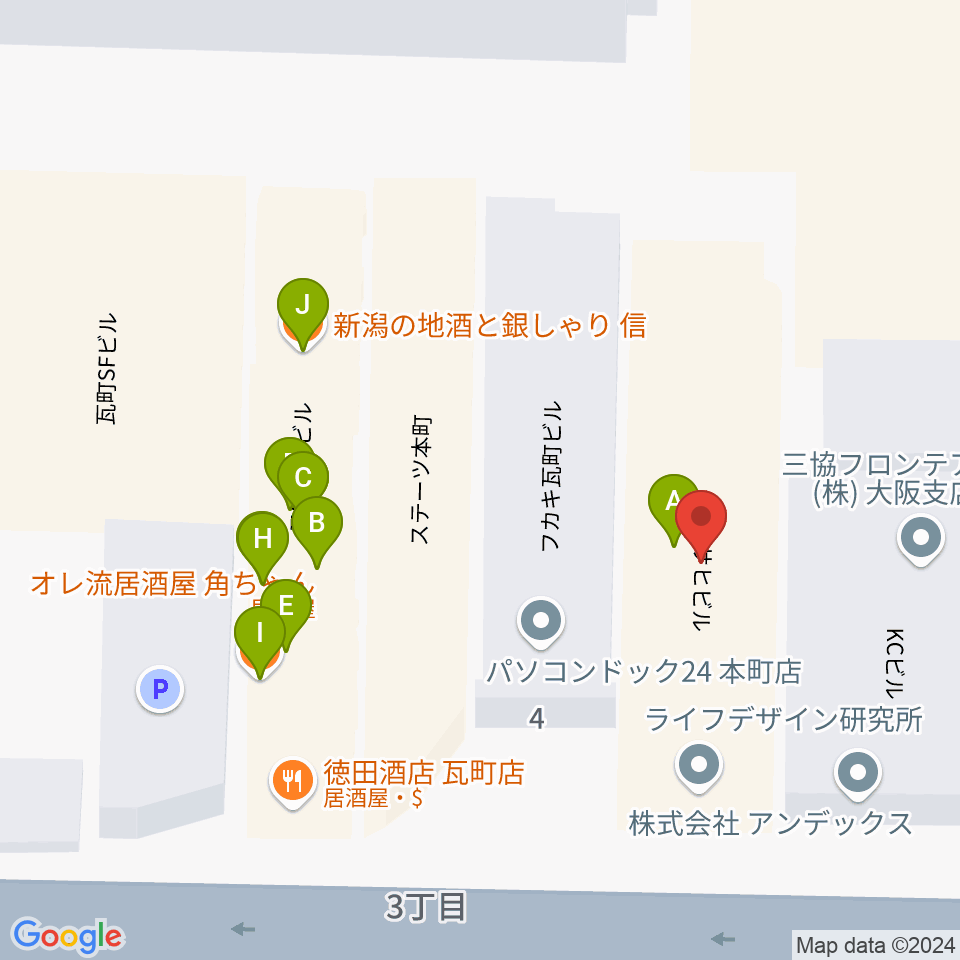 本町ぽっぷ周辺のファミレス・ファーストフード一覧地図