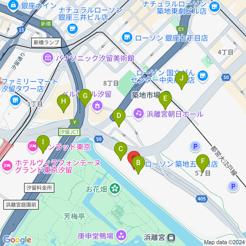 汐留ブルームード周辺のファミレス・ファーストフード一覧地図