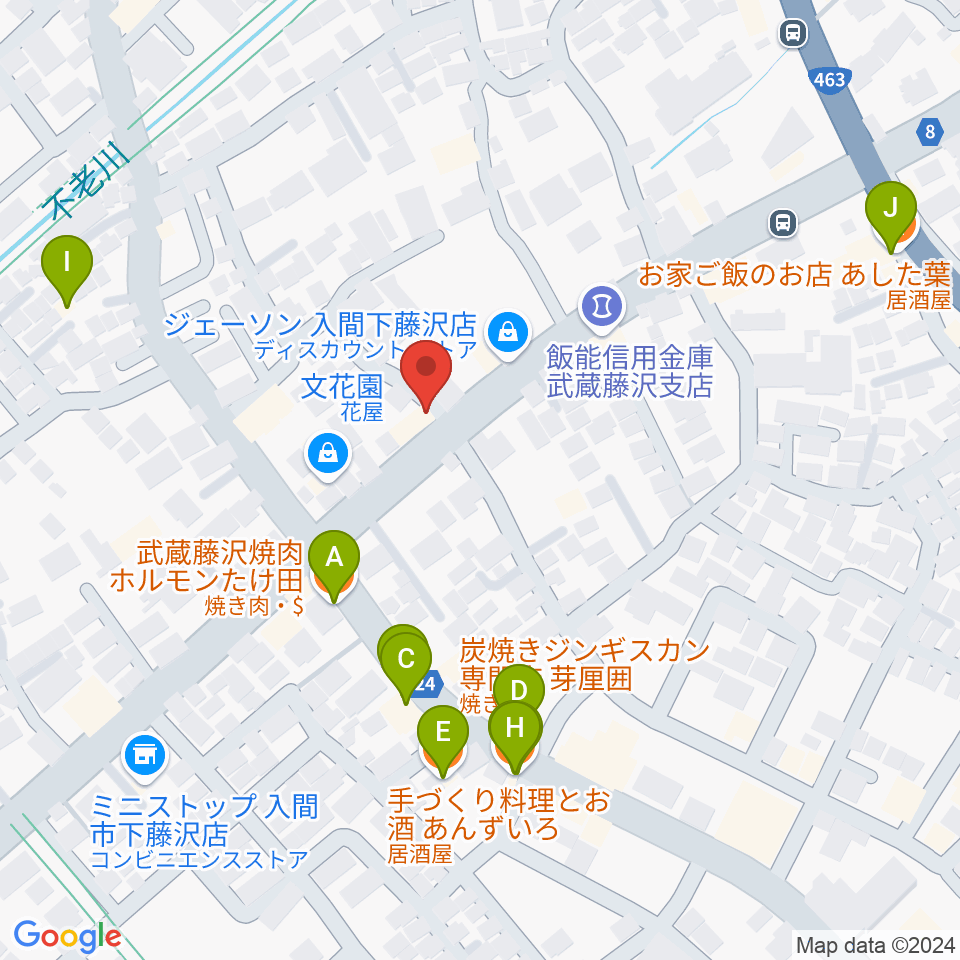 マインズ・ミュージック・スタジオ周辺のファミレス・ファーストフード一覧地図