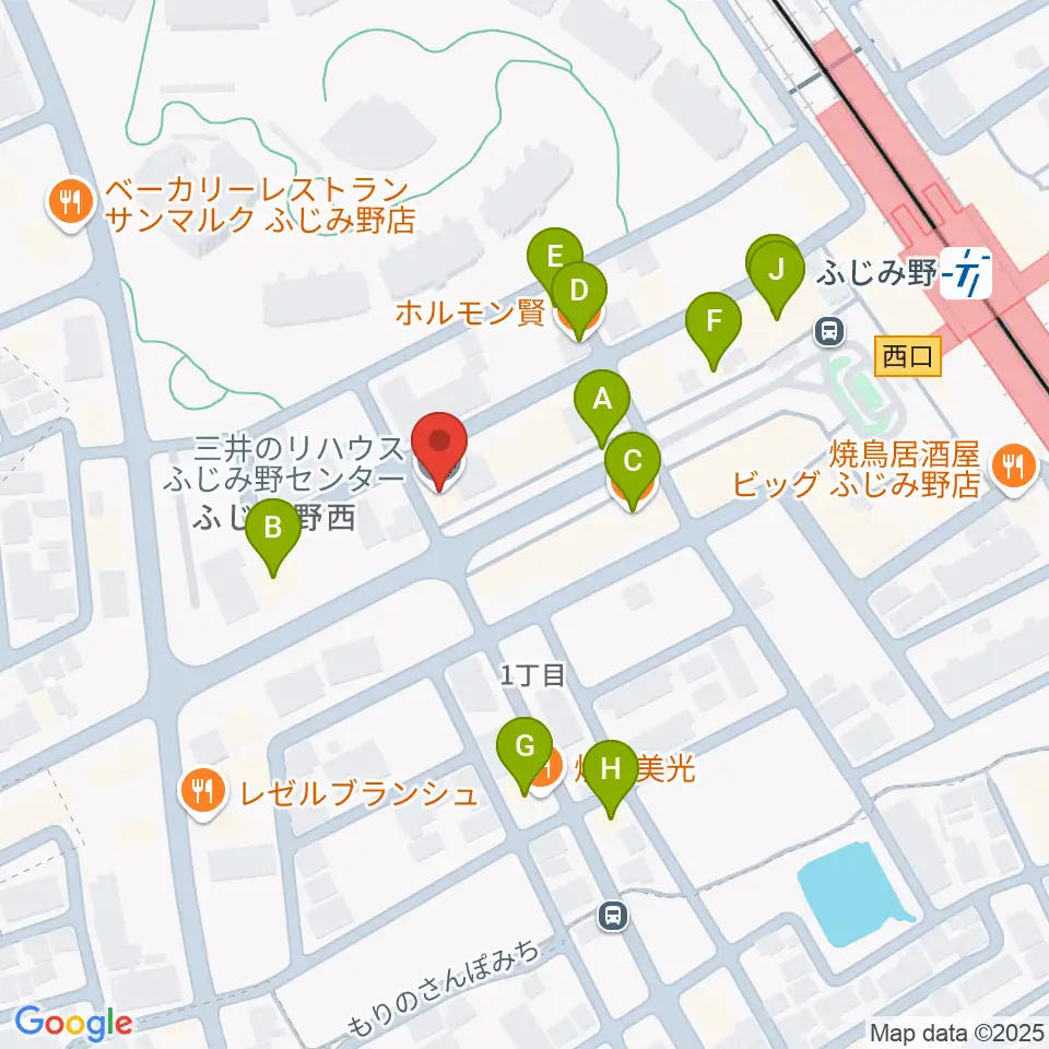 音楽教室リズム21周辺のファミレス・ファーストフード一覧地図