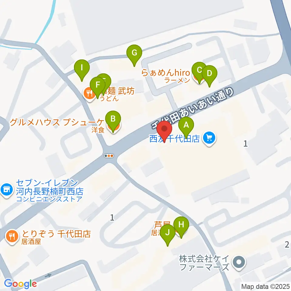 ニシバタ楽器周辺のファミレス・ファーストフード一覧地図