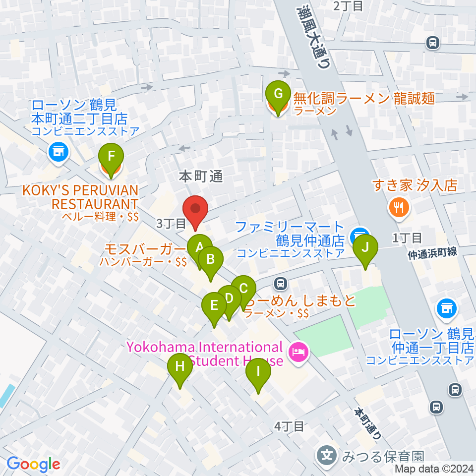 ビーム・ミュージック・アカデミー周辺のファミレス・ファーストフード一覧地図