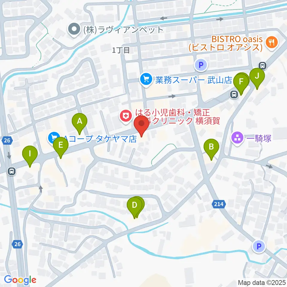 こんちぇると音楽教室周辺のファミレス・ファーストフード一覧地図