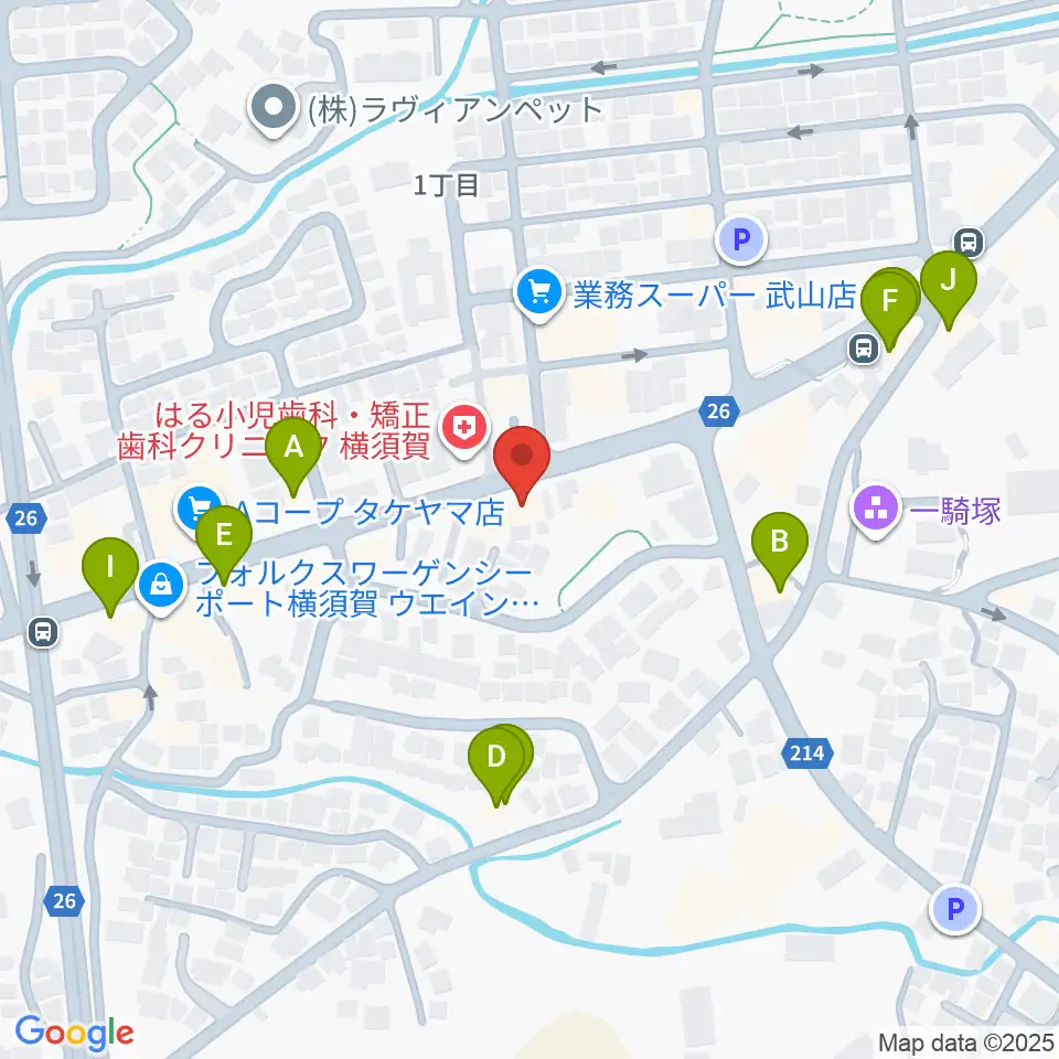 こんちぇると音楽教室周辺のファミレス・ファーストフード一覧地図