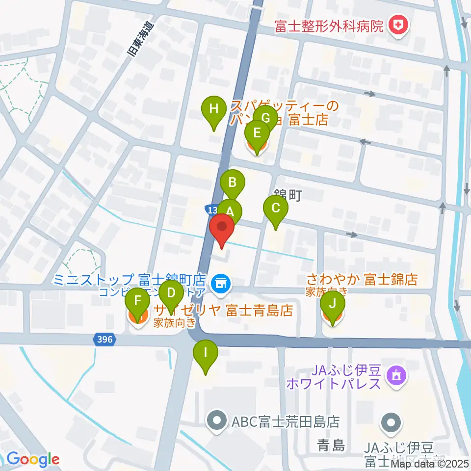 かやはら音楽教室周辺のファミレス・ファーストフード一覧地図
