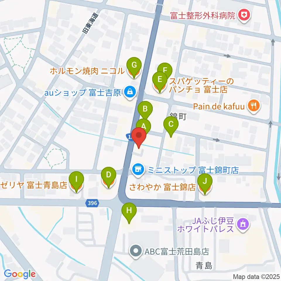 かやはら音楽教室周辺のファミレス・ファーストフード一覧地図