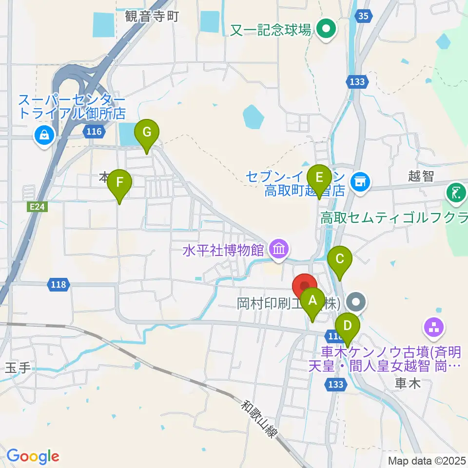 丸山ギター工房 クラフトM周辺のファミレス・ファーストフード一覧地図