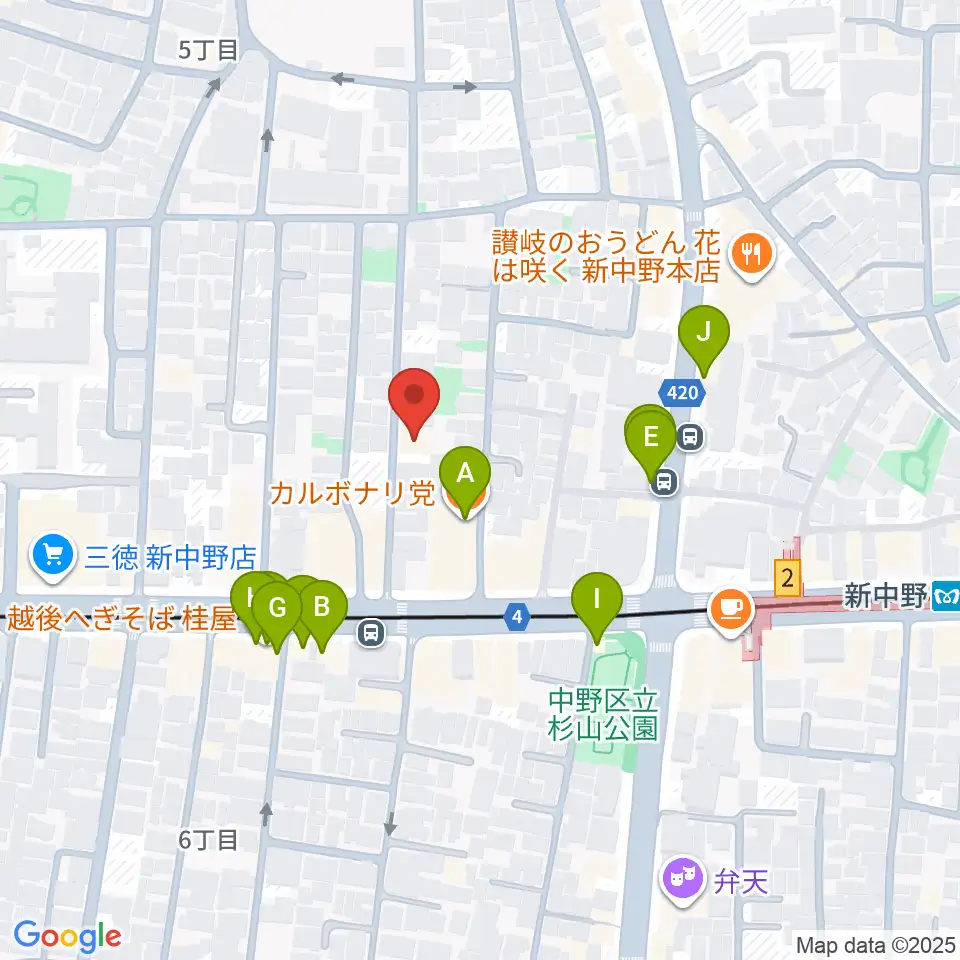キース工房音楽教室周辺のファミレス・ファーストフード一覧地図