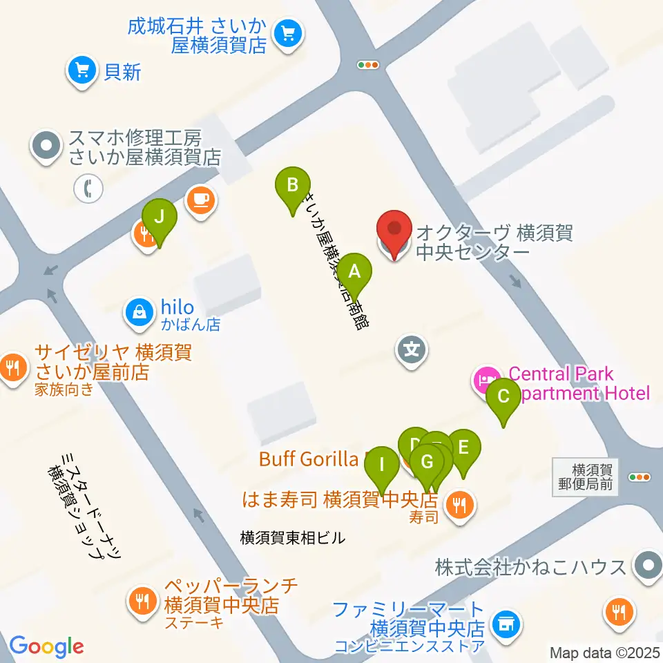 オクターヴ 横須賀中央センター周辺のファミレス・ファーストフード一覧地図