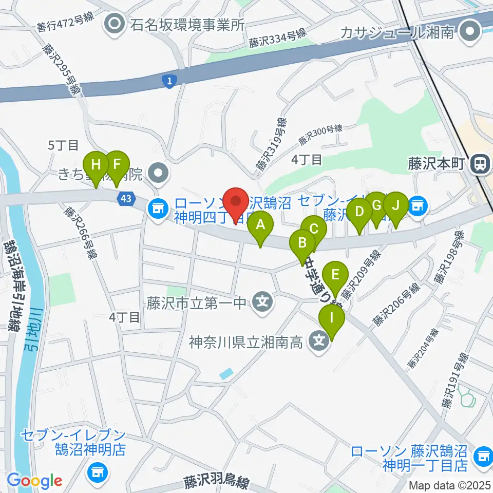 ドルチェ音楽教室 藤沢本町教室周辺のファミレス・ファーストフード一覧地図