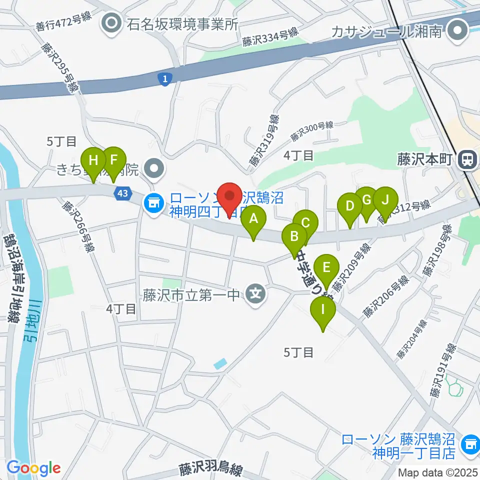 ドルチェ音楽教室 藤沢本町教室周辺のファミレス・ファーストフード一覧地図