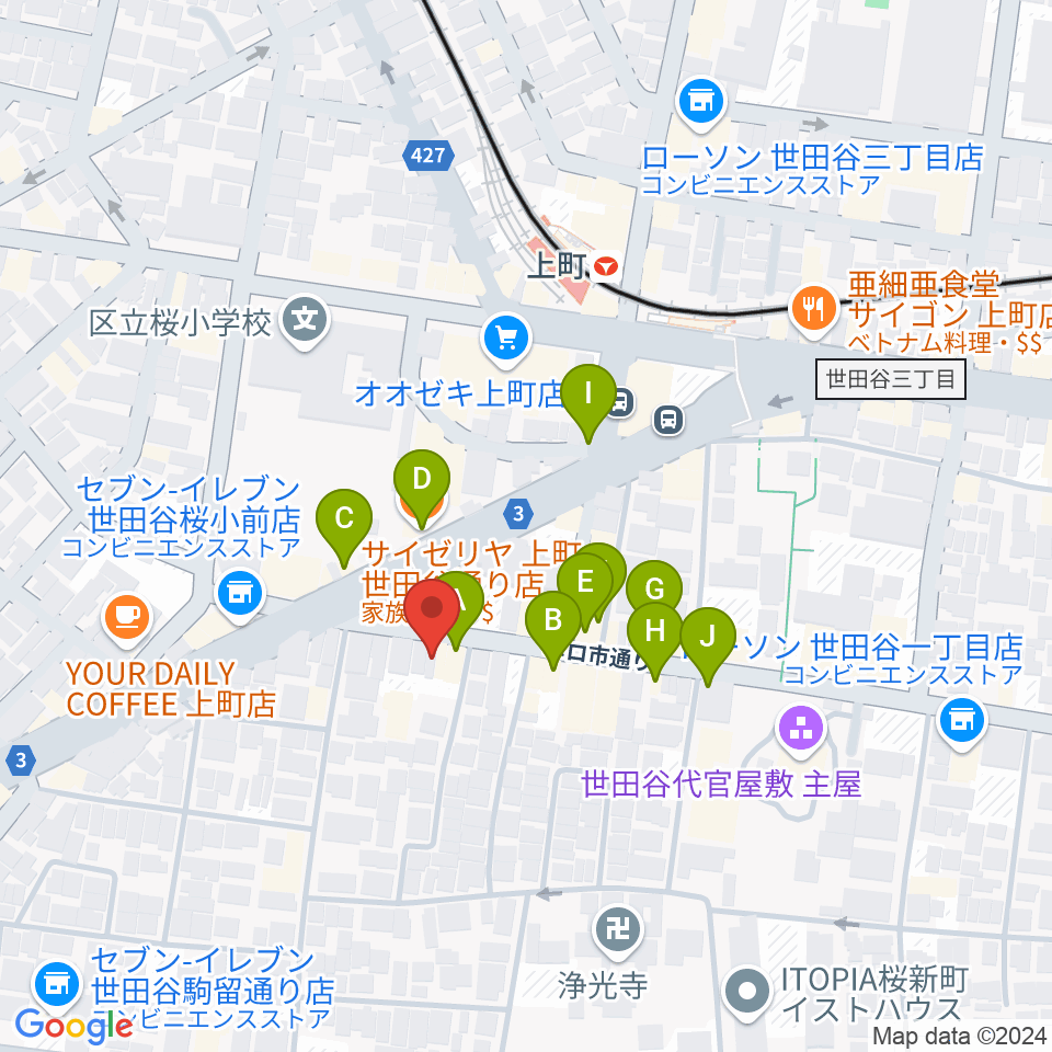 サミー音楽アカデミー周辺のファミレス・ファーストフード一覧地図