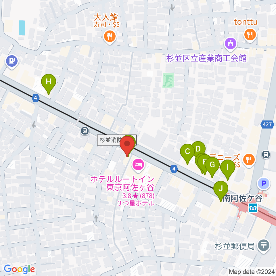 あさがやドラム周辺のファミレス・ファーストフード一覧地図