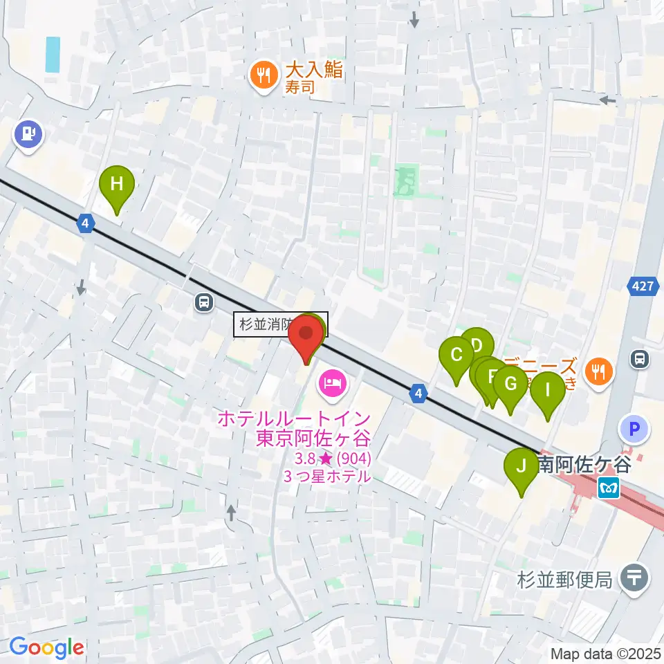 あさがやドラム周辺のファミレス・ファーストフード一覧地図