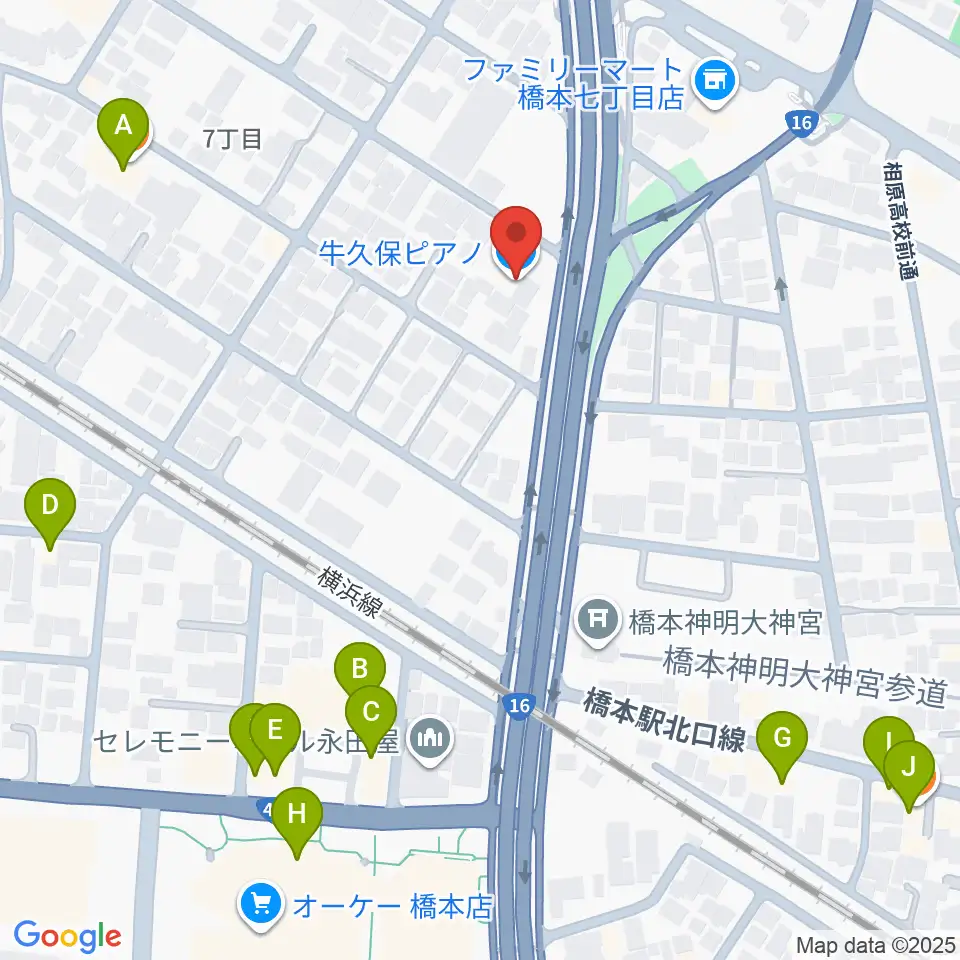 牛久保ピアノ周辺のファミレス・ファーストフード一覧地図