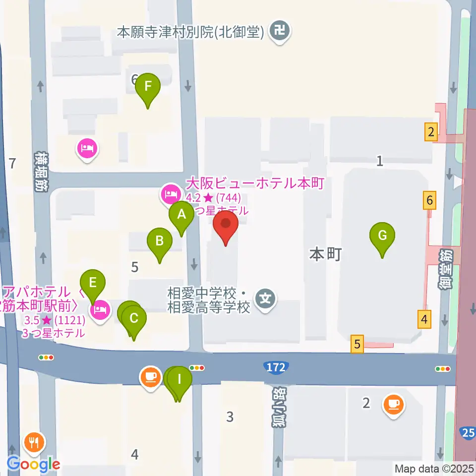 相愛大学附属音楽教室周辺のファミレス・ファーストフード一覧地図