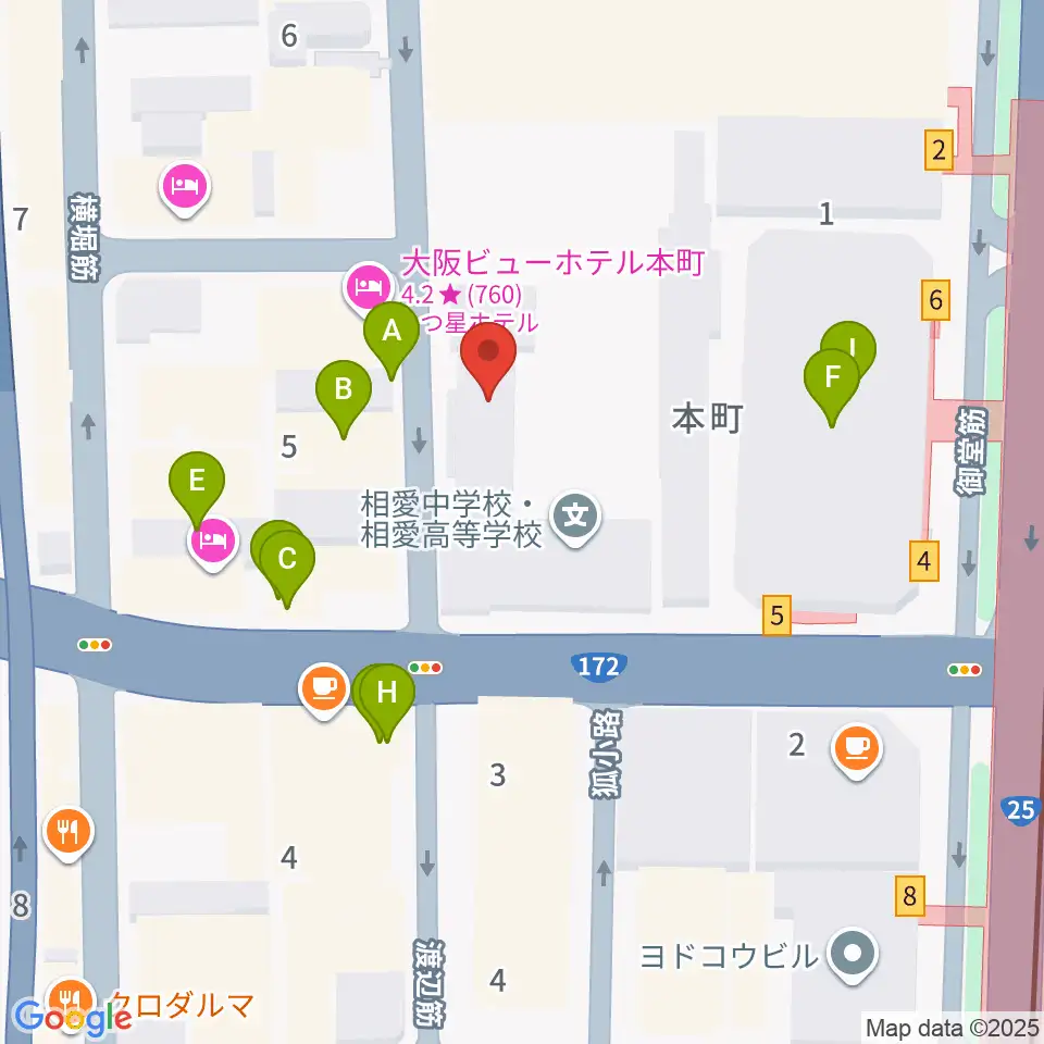相愛大学附属音楽教室周辺のファミレス・ファーストフード一覧地図