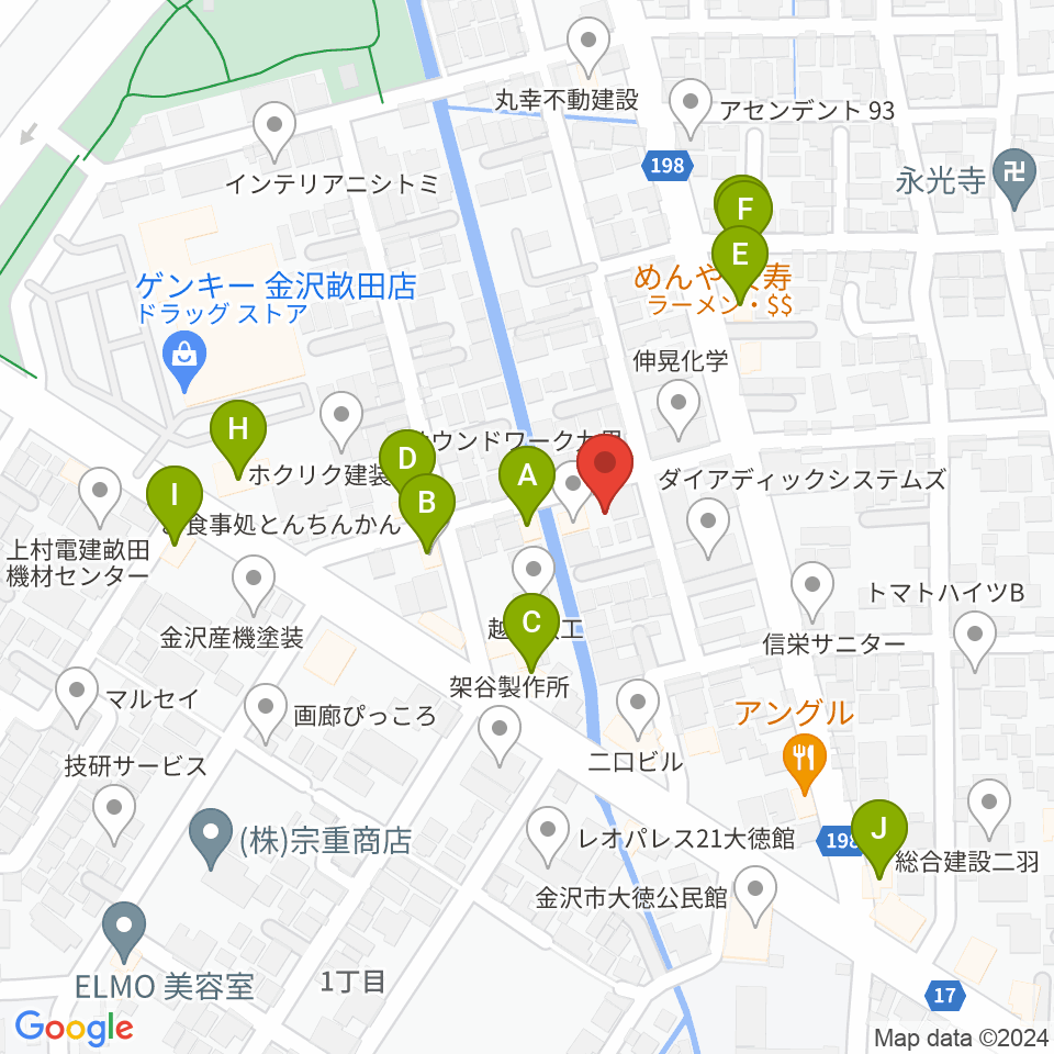 サウンドワーク九里周辺のファミレス・ファーストフード一覧地図